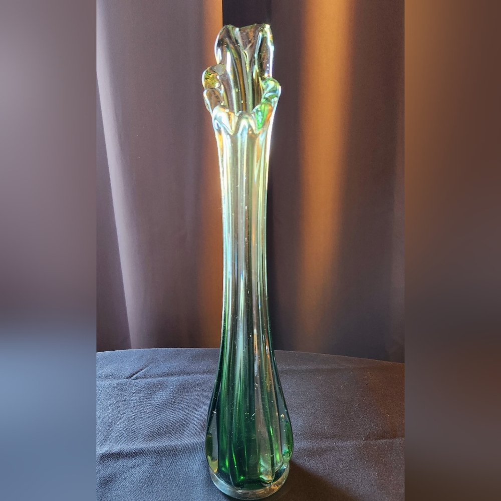Mid century Green Glass Swung Vase